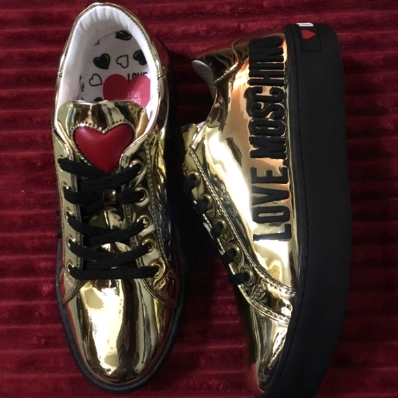 Love Moschino Metallic Golden Sneakers - Picture 1 of 5